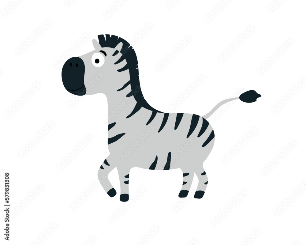 Fototapeta premium Cartoon vector zebra isolated on white background. Cute funny animal. Safari