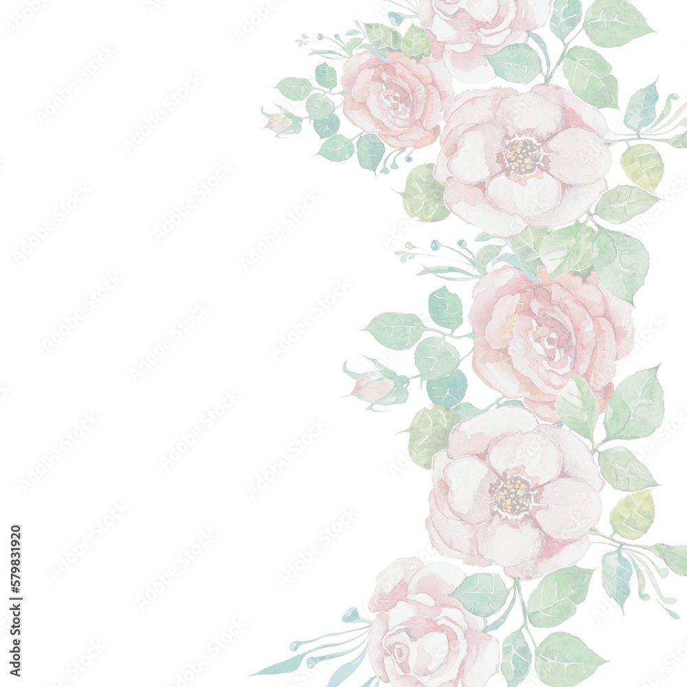 Flower composition, decorative background, botanical color illustration, watercolor drawings, flowers, roses