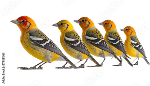 isolated western tanager birds group, macro, png, transparent background, spring, summer, flying bird, vertical, horizontal, close up, Piranga ludoviciana, generative ai