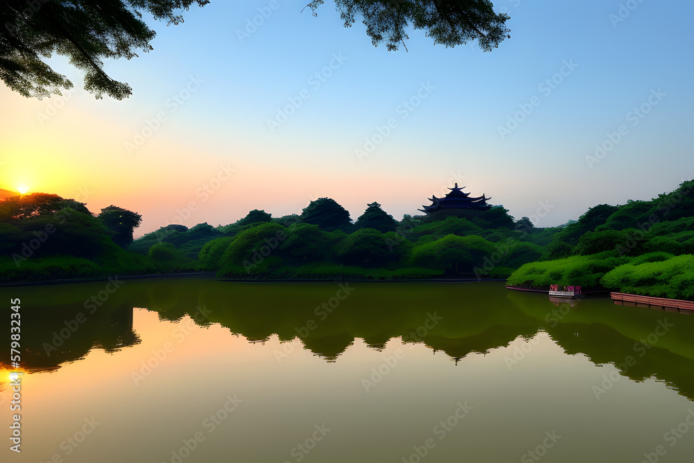 Landscape of Wuhan East Lake of Hubei province.East Lake Scenic Area of Wuhan Landscape of Wuhan East Lake of Hubei province.East Lake Scenic Area of Wuhan