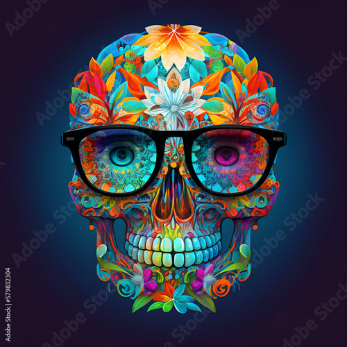 Calavera con Gafas Color Mandala