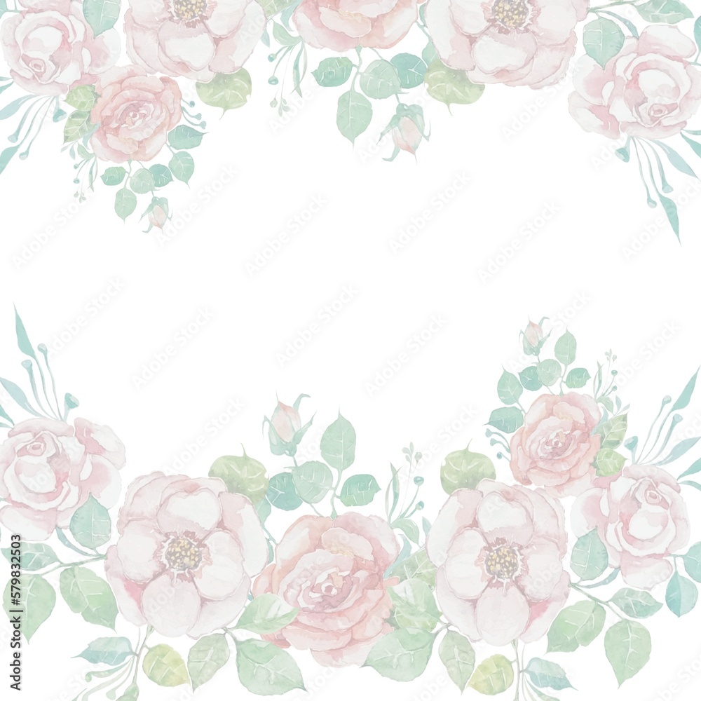 Fototapeta premium Flower composition, decorative background, botanical color illustration, watercolor drawings, flowers, roses