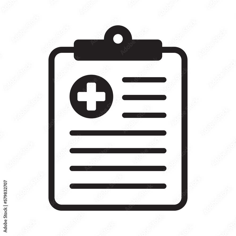 Medical history icon, medical report symbol. Health care clipboard icon. Medical card icon. Medical history icon, medical report symbol. Health care clipboard icon. Medical card icon.