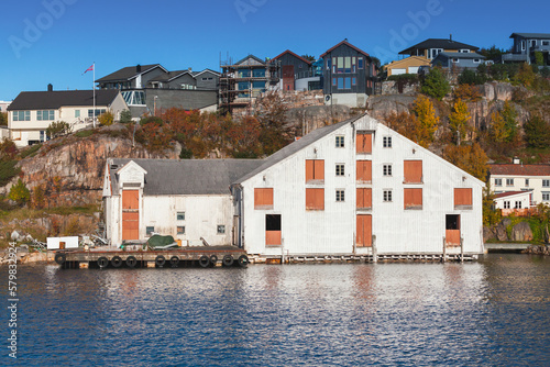 Kristiansund, Norwegian town, seaside view with old barns