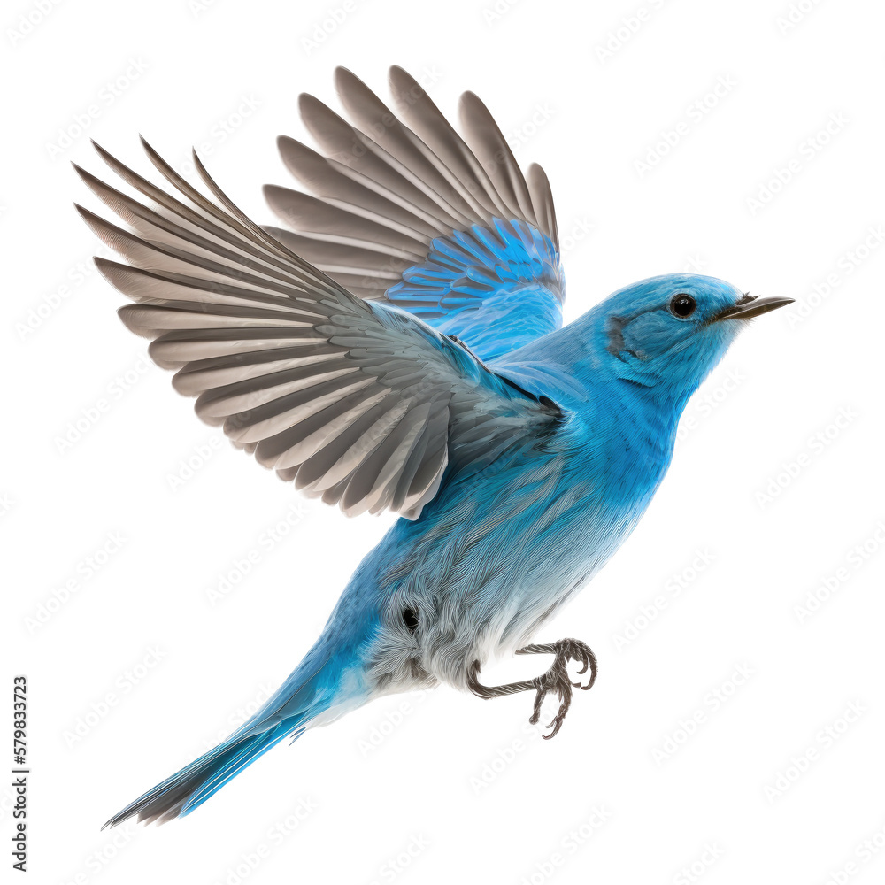 isolated northern blue bird in flight illustration, spring illustration, PNG, Transparent Background, vertical, horizontal, Sialia sialis, generative ai