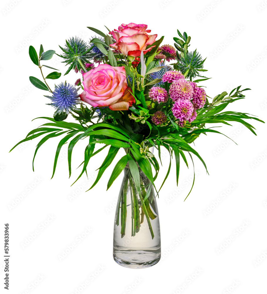 Isolated flower arrangement in a glass vase