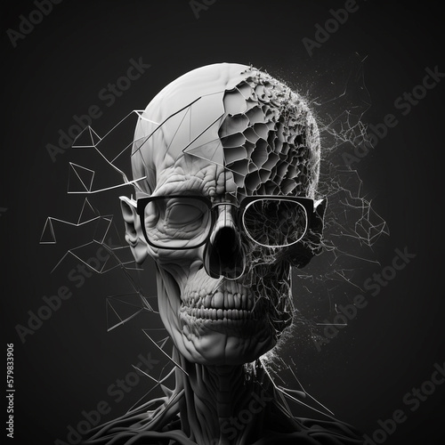 skull face with broken nose Illustration ofa surreal por.Generative AI.