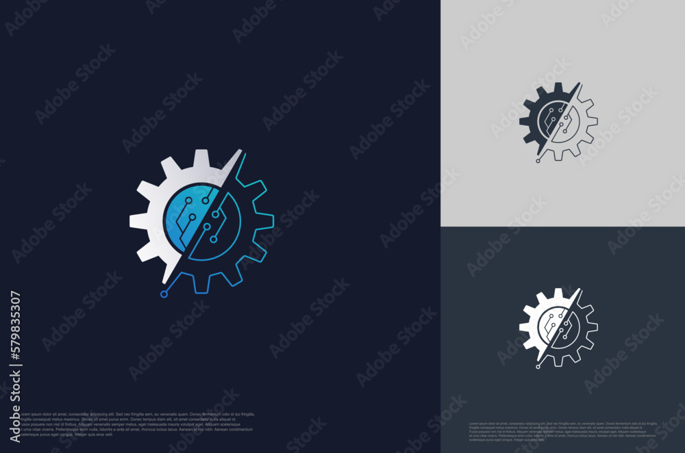 gear and connection link technology mechanism concept logo Template Design Vector gear and connection link technology mechanism concept logo Template Design Vector