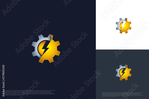 gear lightning thunderbolt electricity symbol mechanism concept logo Template Design Vector