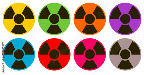 Set of radioactive icons illustration concept warning multicolors. 