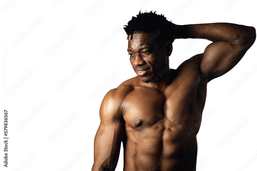 Portrait of a muscular 20s black male on a transparent background Portrait of a muscular 20s black male on a transparent background