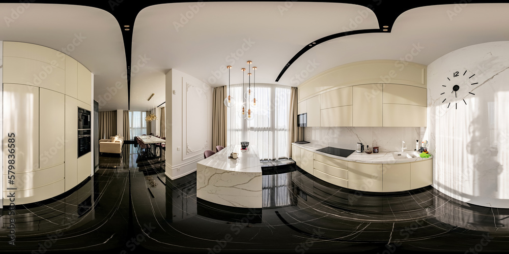 Full seamless spherical hdri panorama 360 degrees angle view in interior of  kitchen in modern flat apartments in equirectangular projection, VR  content. Modern bright kitchen area. Generative Ai Stock Illustration |  Adobe Stock