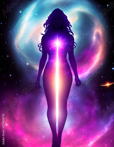 Obraz na plátne universe meta human goddess spirit silhouette on galaxy space background, new qu