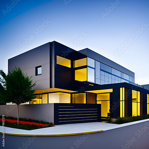 modern house villa estate exterrior facade new quality universal stock image illustration, generative ai photo