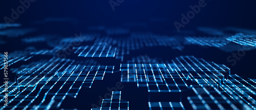 Abstract network of particles and lines. Technologycal or digital background. 3D rendering