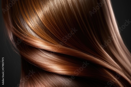Beautiful healthy shiny hair texture with highlighted golden streaks. AI Generation