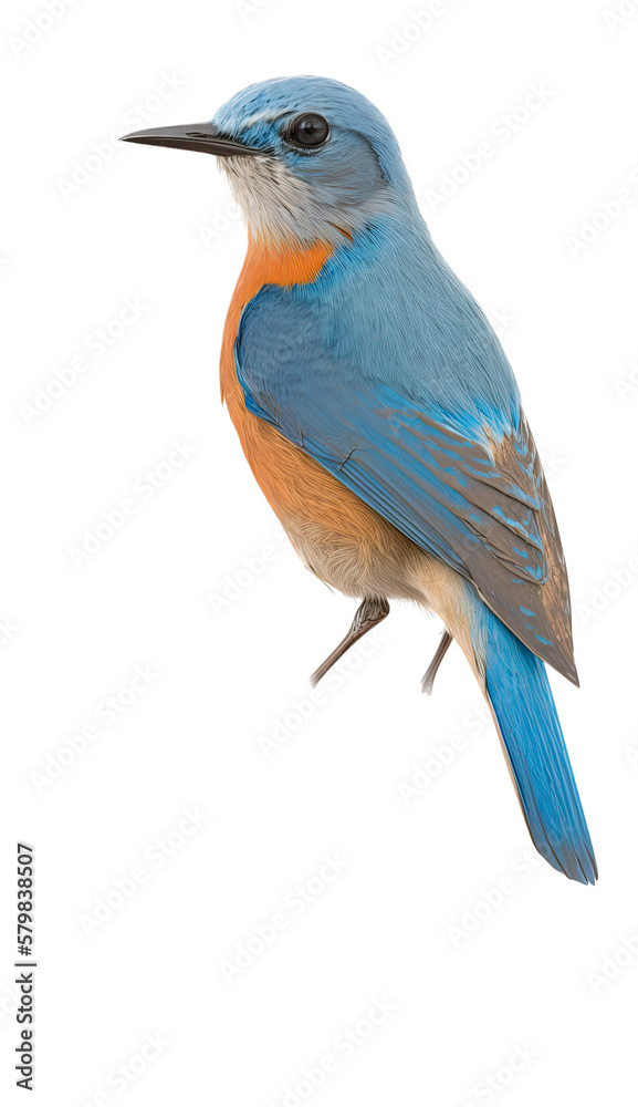 isolated northern blue bird with orange breast on a perch illustration, spring illustration, PNG, Transparent Background, vertical, horizontal, Sialia sialis, generative ai