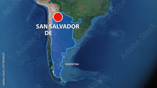 Designation of the borders of Argentina on the map and the mark of the location of the city of San Salvador de Jujuy photo