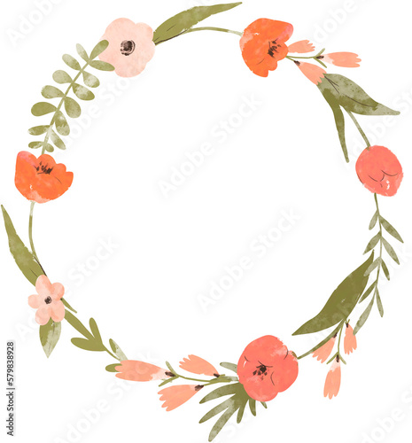 Floral round frame, transparent PNG