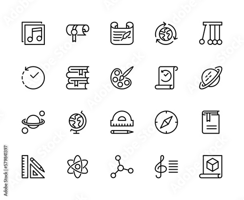 Science and education vector linear icons. Isolated collection of educational icons for websites. Set of vector symbols of education.