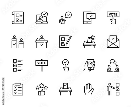 Voting and Election vector line icons. Isolated icons collection election of candidates on white background. Voting symbol vector set.