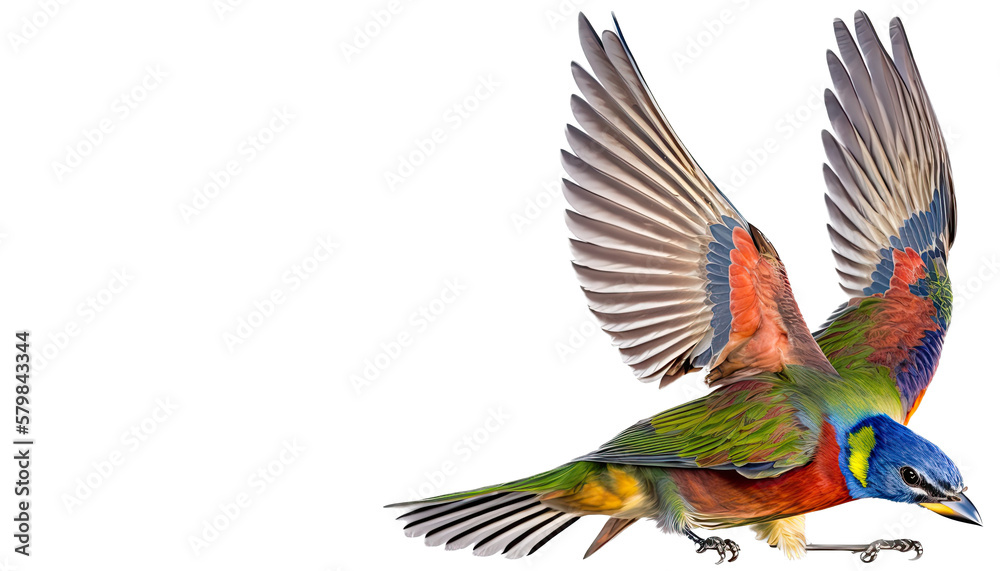 isolated bunting bird in flight illustration, spring illustration, PNG, up close, Transparent Background, vertical, horizontal, Emberiza bird, generative ai