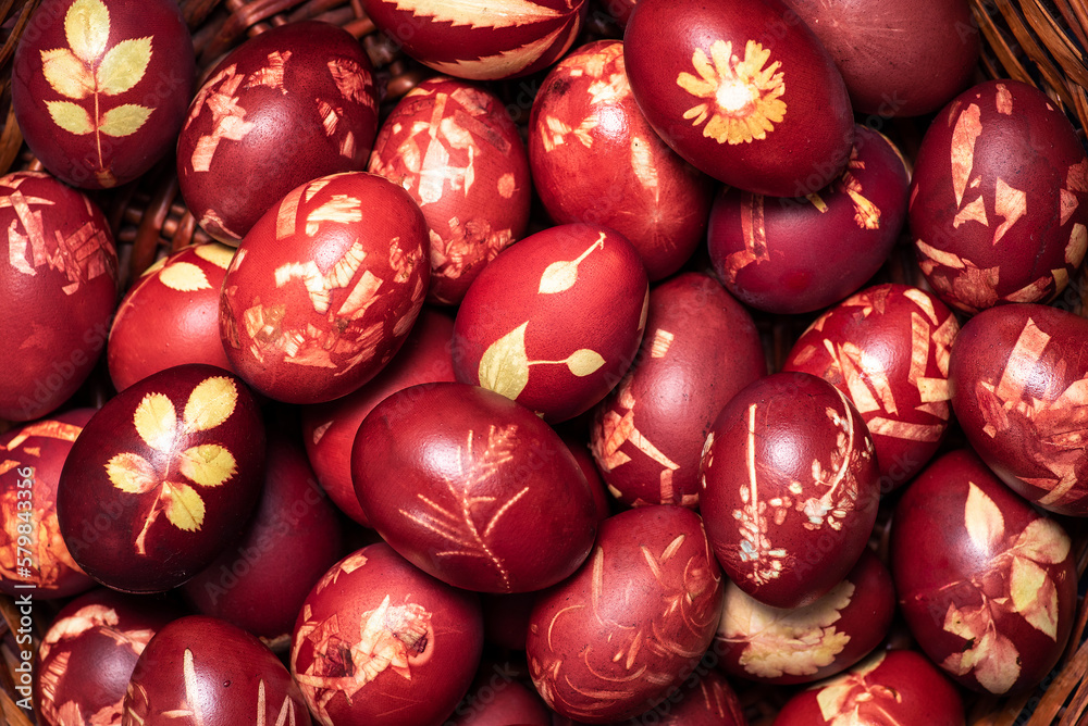 Traditional easter eggs dyed in onion peel.