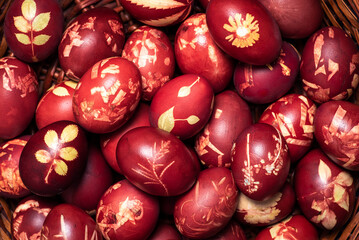 Traditional easter eggs dyed in onion peel.