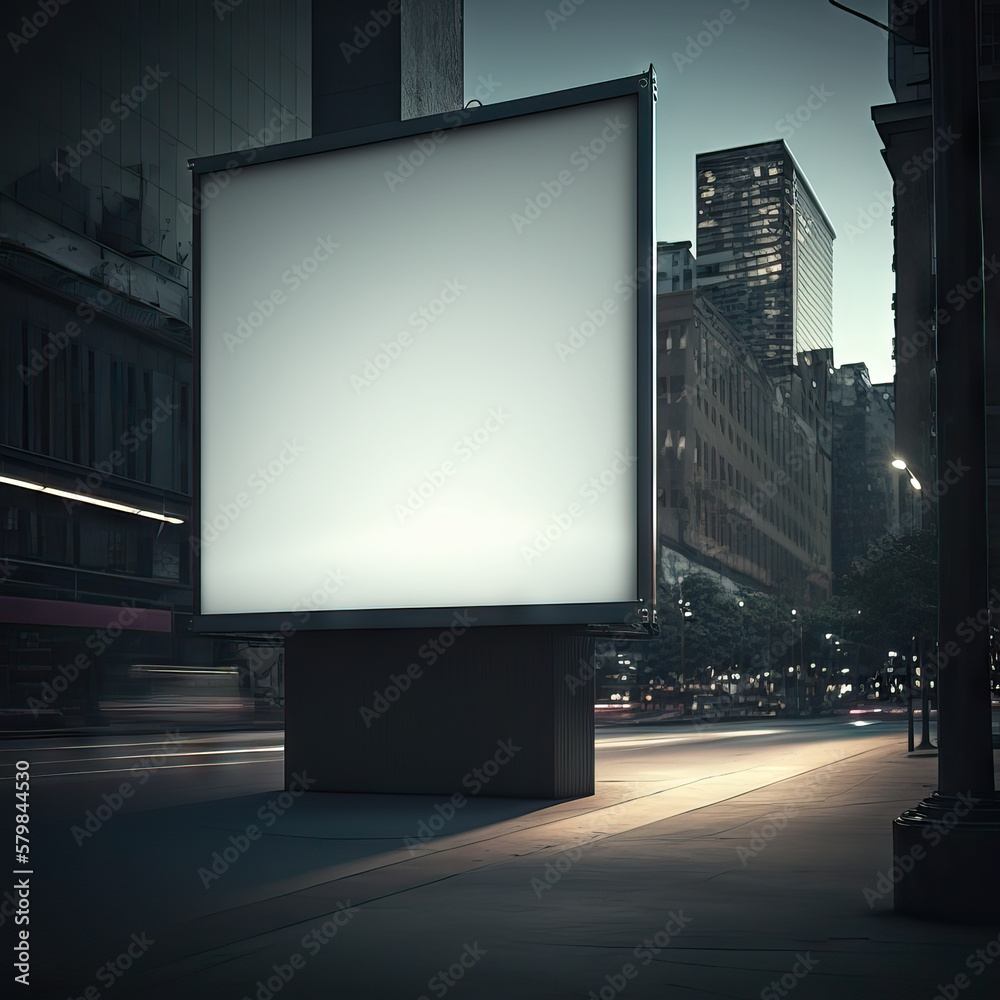mockup large white blankbillboard promotion cinematic color. Blank billboard in urban city, photographic. 
