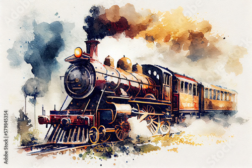Photo Vintage steam train with ancient locomotive and old carriages created with AI