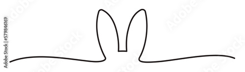 Easter Bunny Ears line art banner in scribble style hand drawn with continuous thin line, divider shape. Png clipart isolated on transparent background