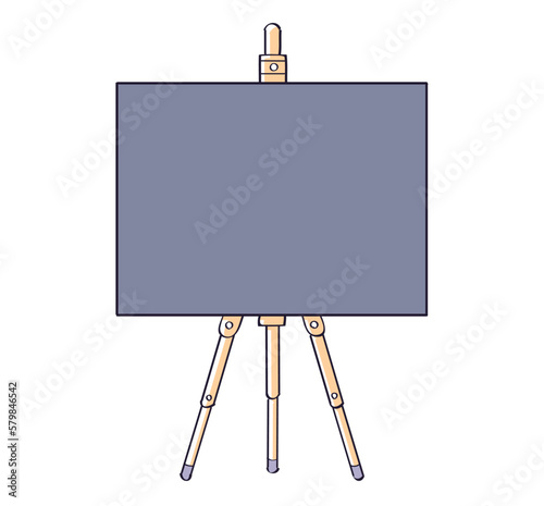 Tripod easel with a big black blank canvas board or chalkboard isolated vector illustration