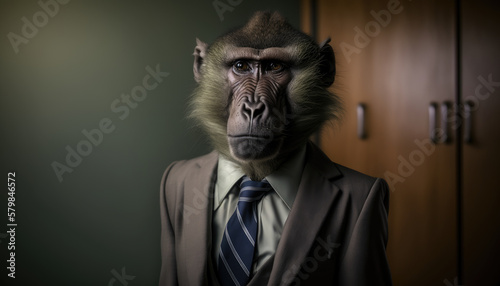 a baboon dressed in a business suit  generative ai