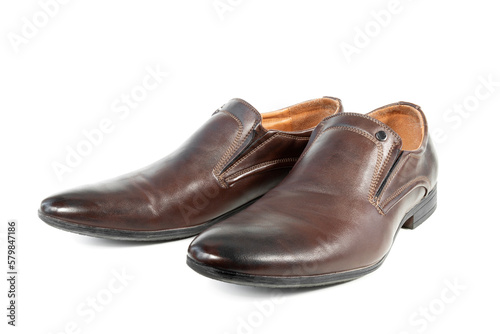 men's classic shoes, brown, on a white isolated background.