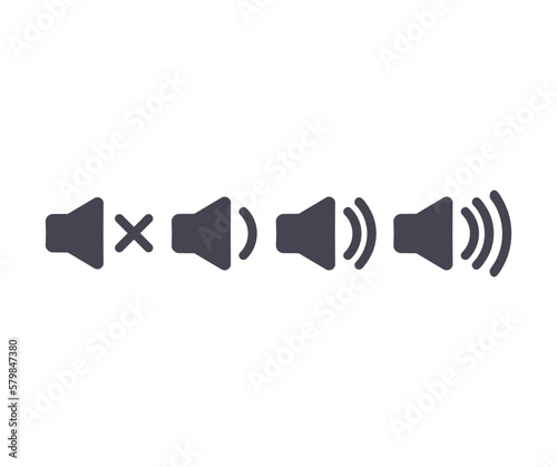 Speaker icon set. Sound volume set of icons. Loudspeaker icon vector. Volume settings buttons set. Mute and unmute volume sound flat vector design and illustration.