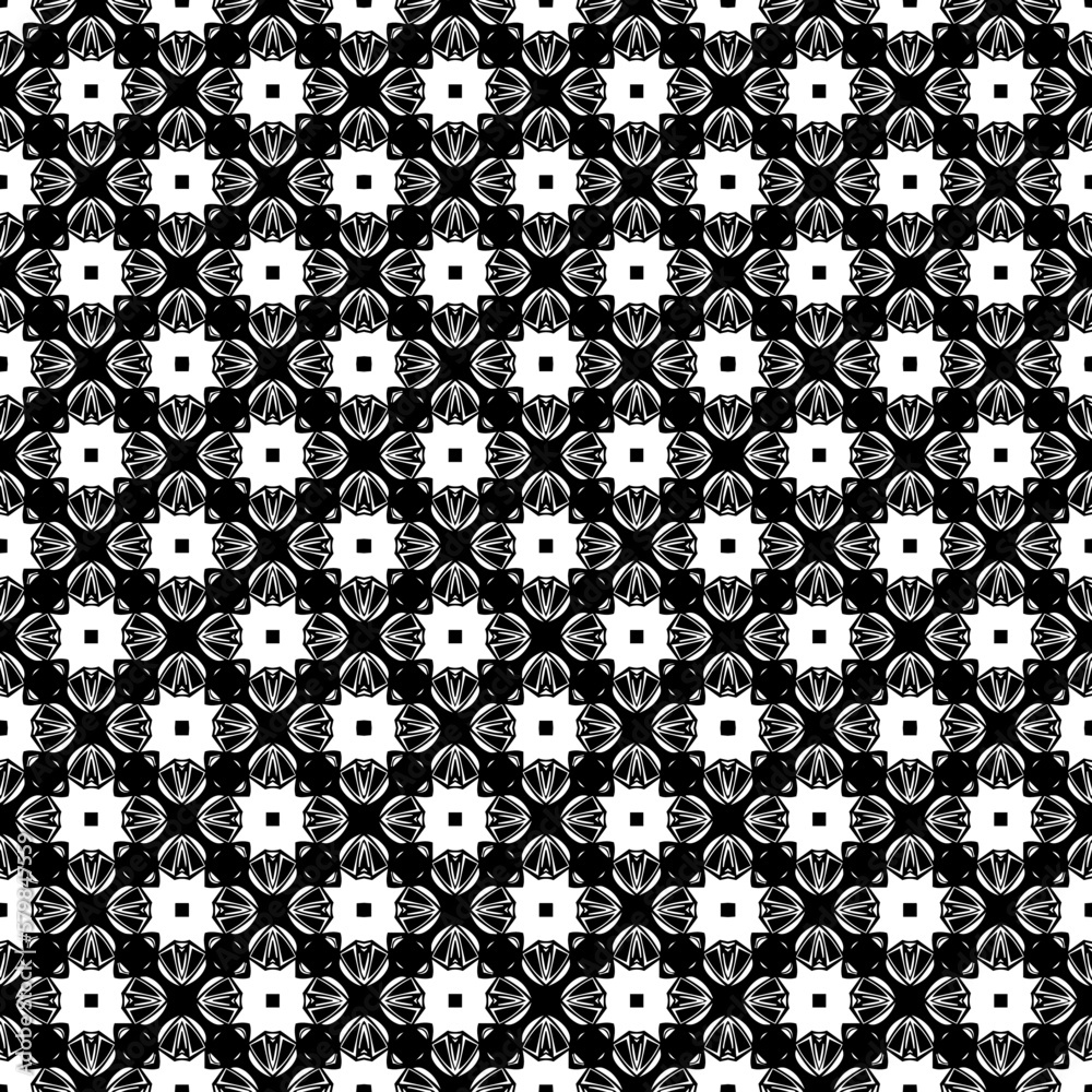 Black and white seamless pattern texture. Greyscale ornamental graphic design. Mosaic ornaments. Pattern template. Vector illustration. EPS10.