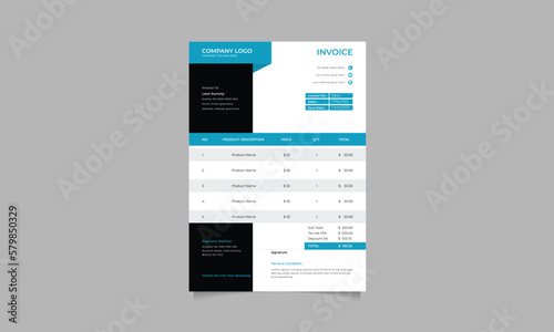 Minimalist invoice design template for business accounting.