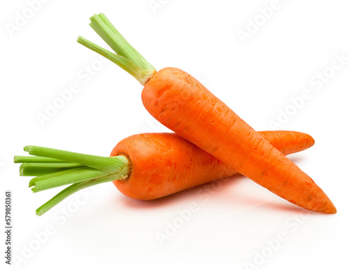 Two carrot vegetables isolated on white background