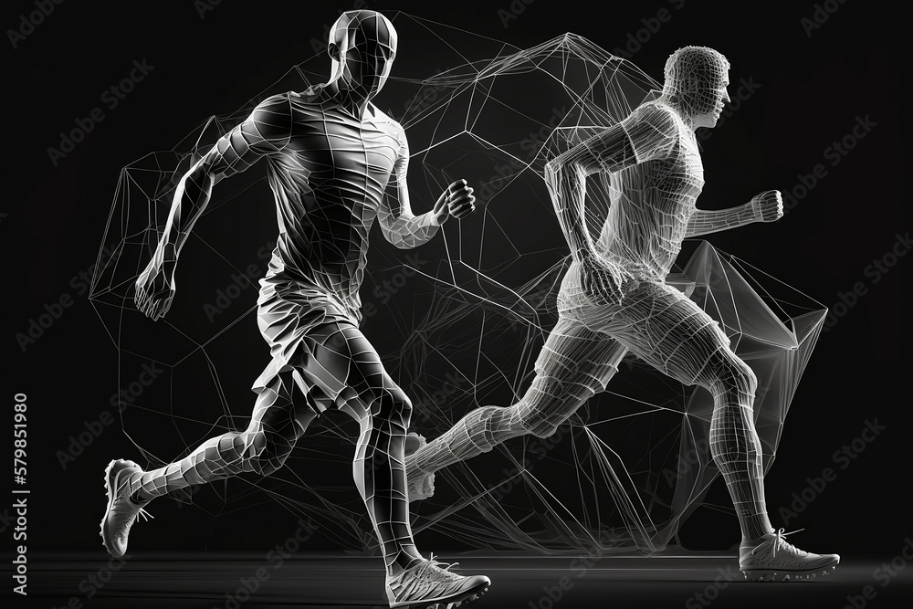 Obraz premium Wireframe of a running athlete digital art