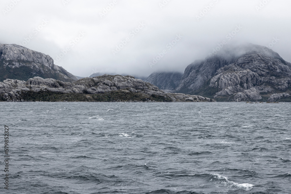Ferry ride through the wild Kawesqar National Park in the icy waters of the fjords of southern Chile