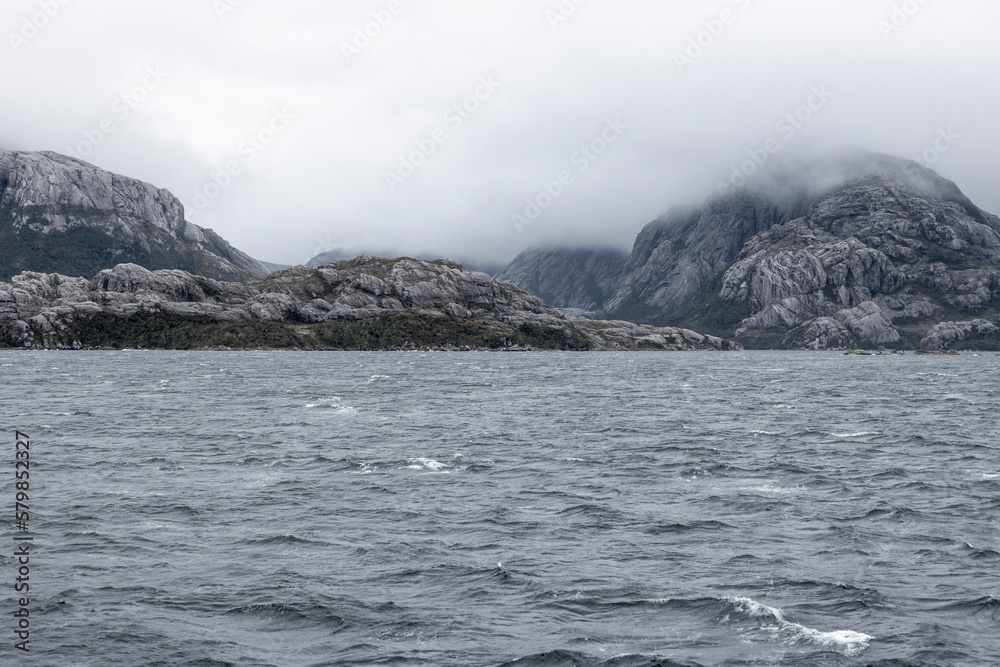 Ferry ride through the wild Kawesqar National Park in the icy waters of the fjords of southern Chile Ferry ride through the wild Kawesqar National Park in the icy waters of the fjords of southern Chile
