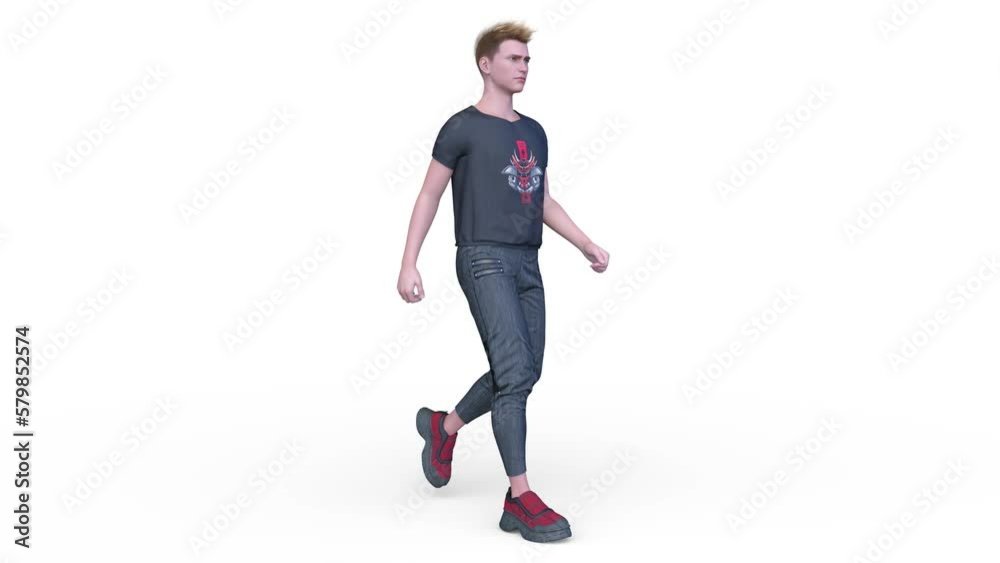 歩くTシャツを着た男性 歩くTシャツを着た男性