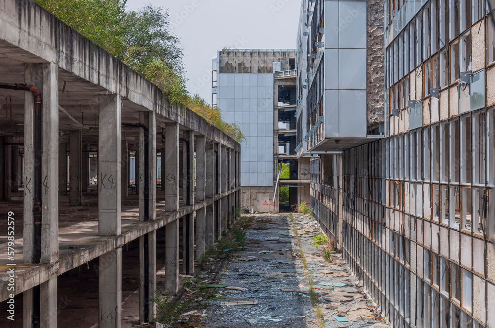 Old destroyed unfinished hospital in the Croatian capital Zagreb in Europe