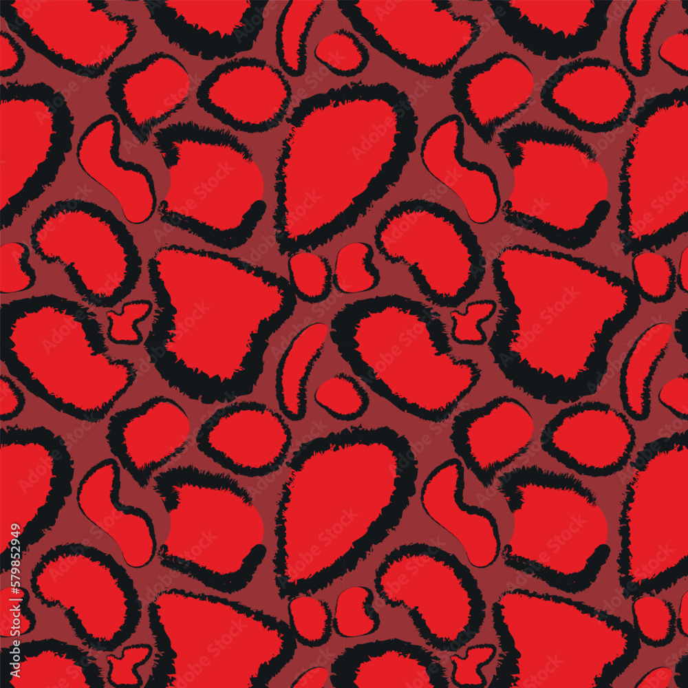 leopard spots seamless pattern - red, black spots on burgundy color ...