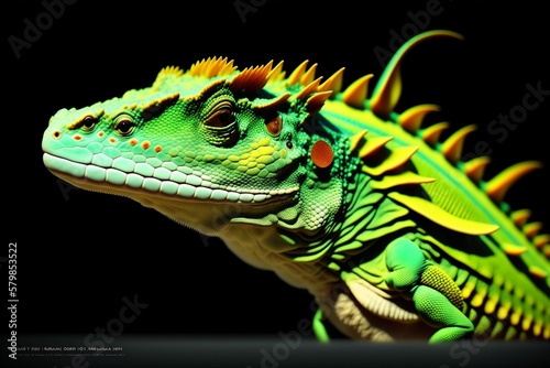 a colorful green surreal iguana. Generative AI