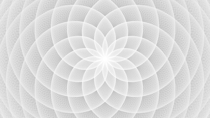 Foto auf Leinwand Mandala White abstract geometric flower wallpaper background. Elegant minimal subtle light grey shadow sacred geometry mandala packaging or display backdrop. Technology or luxury concept 3D fractal rendering.  © Unleashed Design