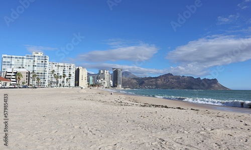 Beach ,buildings and Gordon's Bay Mountains
