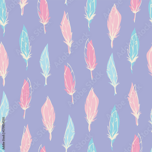 Pastel Cute Feathers Seamless Vector Repeat Pattern