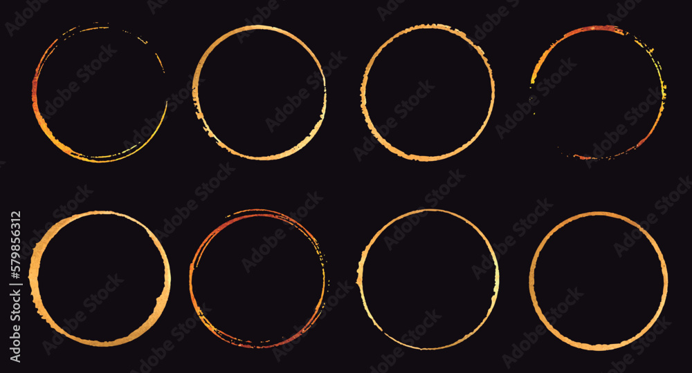 golden circles grunge style, golden stickers, golden lines golden circles grunge style, golden stickers, golden lines