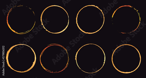 golden circles grunge style, golden stickers, golden lines